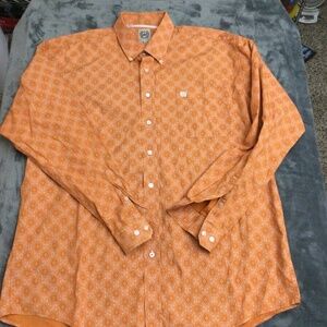 Mens Cinch Western Button Down Long Sleeve Shirt XL Burnt Orange Geo Print Rodeo